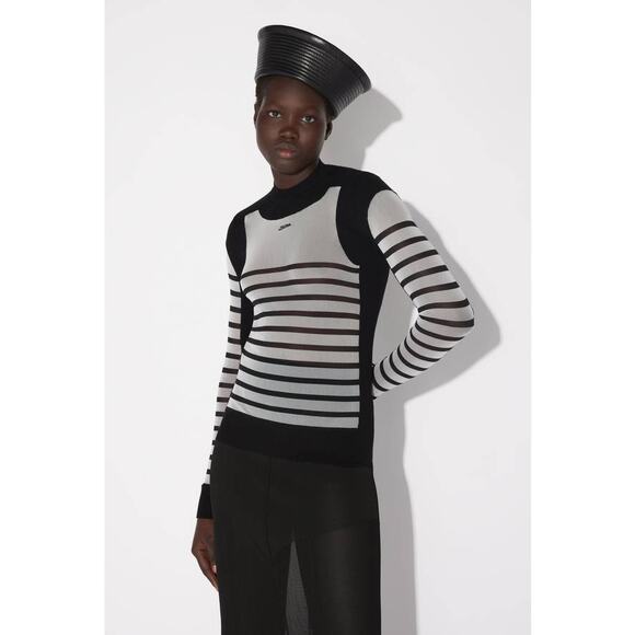 Jean Paul Gaultier Mix Mesh Knit Pullover Logo Top in Black and White XS - Picture 1 of 5